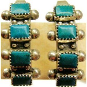 Green Tribal Turquoise Vintage Sterling Silver 925 Screw Back Earrings Patina
